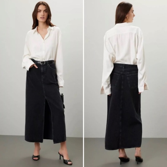 NWT Agolde Leif Denim 90s  vintage high waisted  Maxi Skirt in a black Sz 24 - Picture 3 of 16